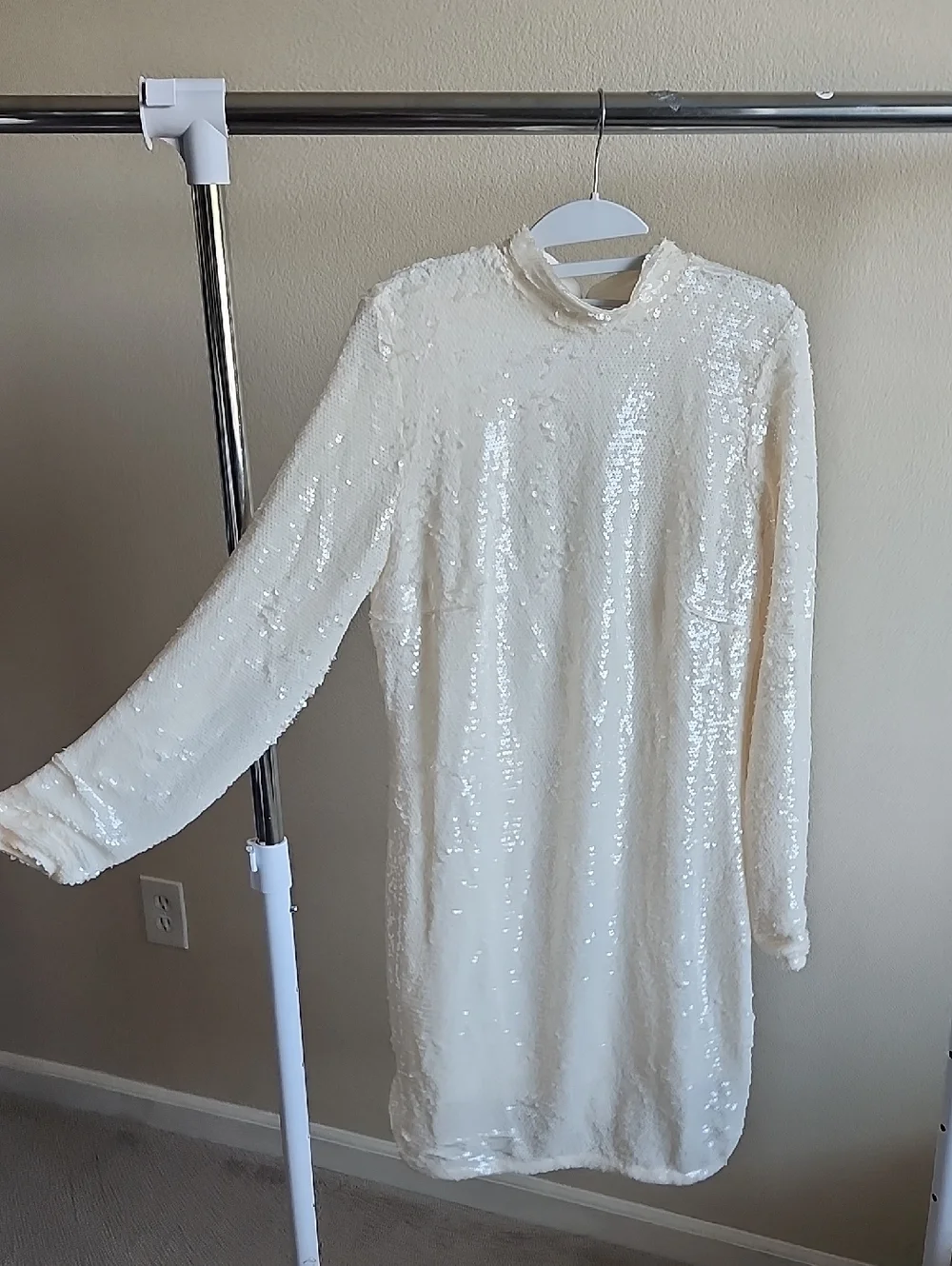 H&M Ivory Sequin Long Sleeve High-Neck Dress - Picture 1 of 5